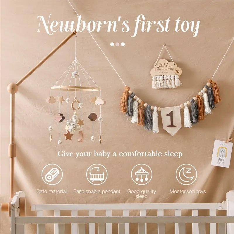 Musical Marvel: Baby Rattle Toy and Wooden Mobile for Crib Bed - Newborn Music Box, Bed Bell Hanging, Perfect Infant Crib Entertainment. - AGTC
