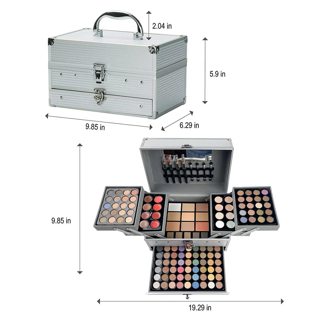 All-in-One Glam: Cosmetics Set with Eyeshadow, Lip Blush, Nail Polish, Eyebrow Pencil - Your Multifunctional Professional Makeup Box! - AGTC