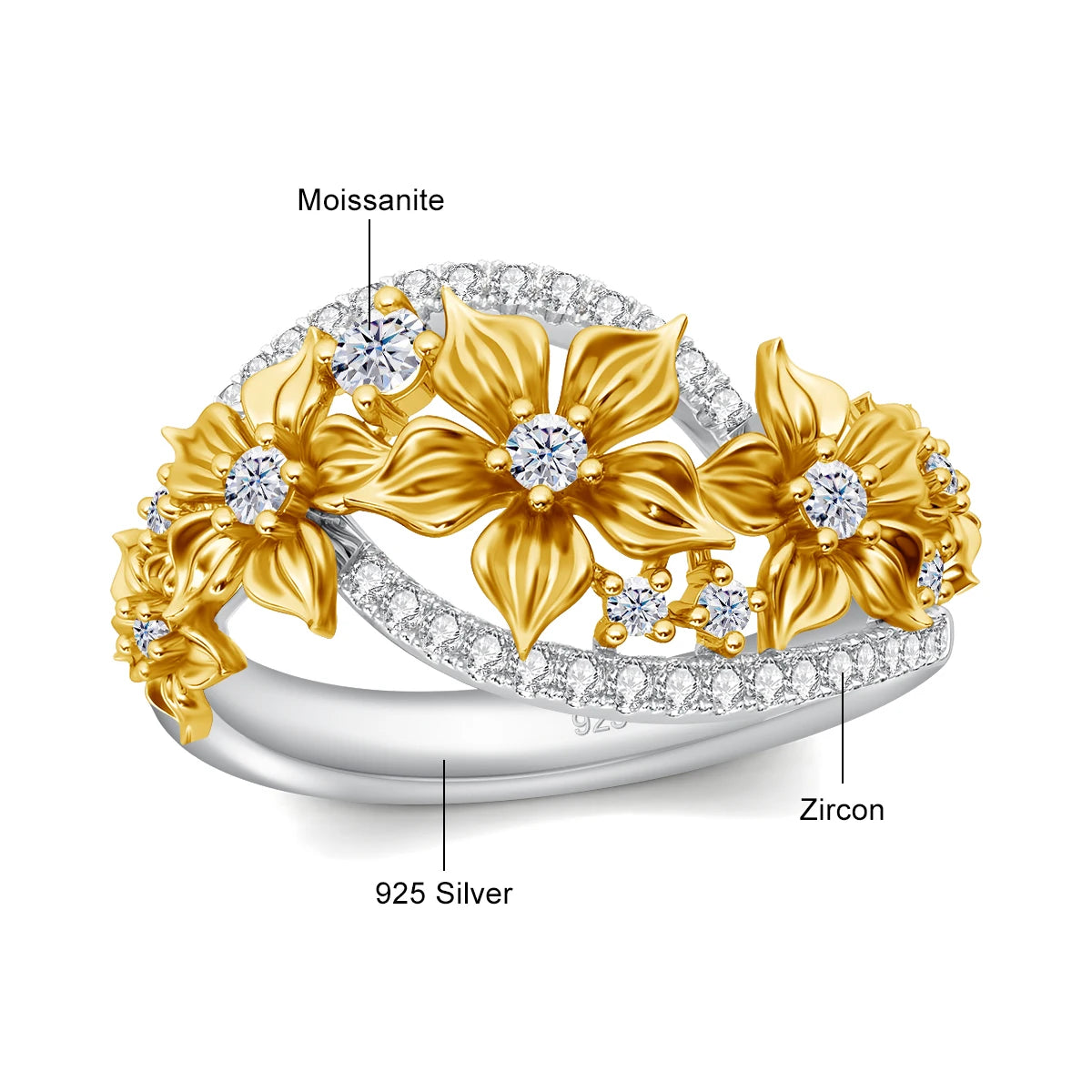 Unique Flower Moissanite Ring | Luxury Wedding Band | Women's Jewelry - AGTC
