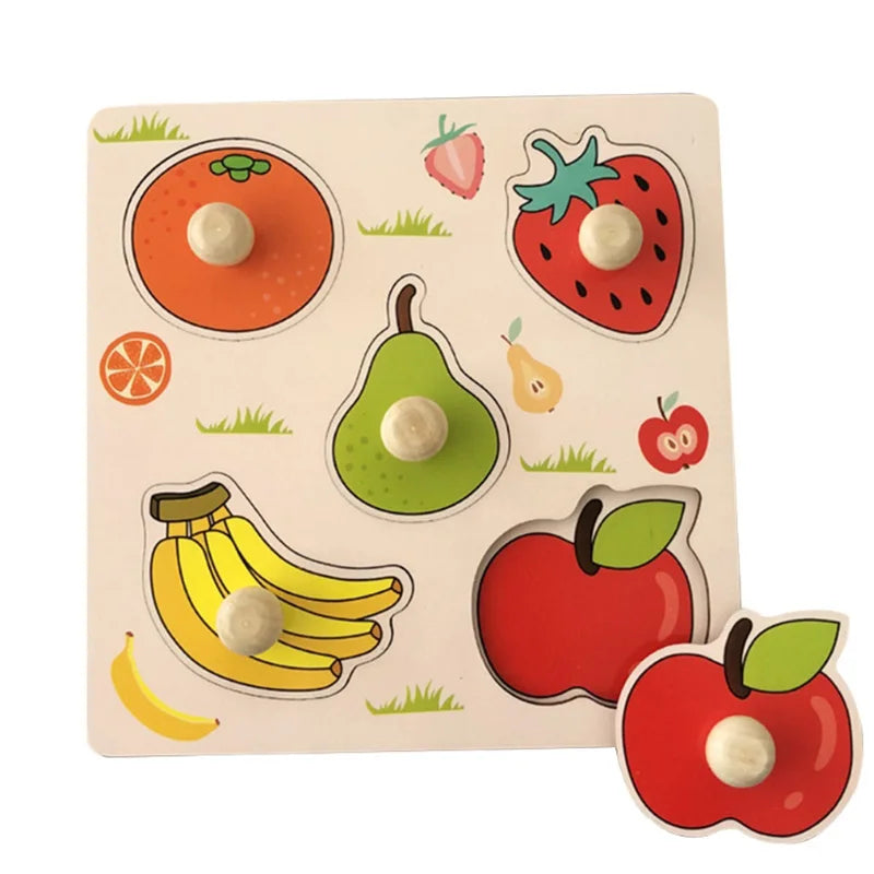 Discover & Learn: Montessori Wooden Puzzle Hand Grab Boards - Engaging Jigsaw with Cartoon Vehicles and Animals for Early Education in Children. - AGTC