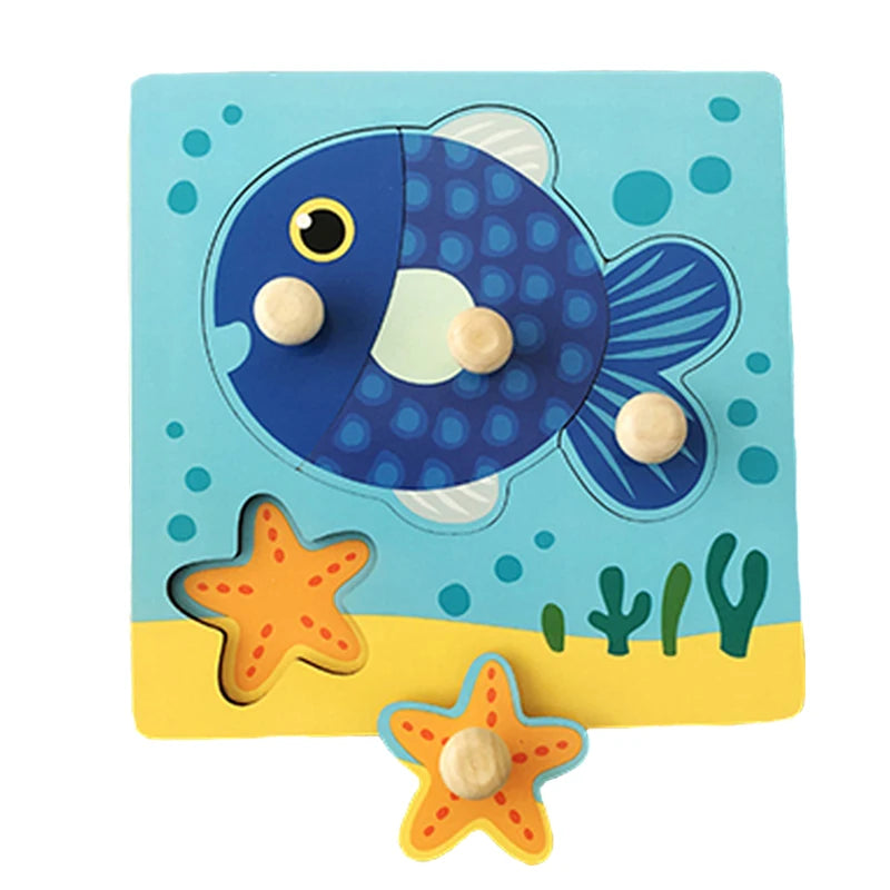 Discover & Learn: Montessori Wooden Puzzle Hand Grab Boards - Engaging Jigsaw with Cartoon Vehicles and Animals for Early Education in Children. - AGTC