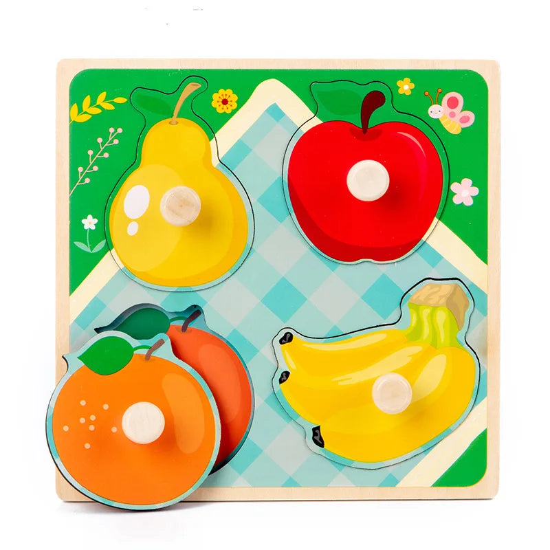 Discover & Learn: Montessori Wooden Puzzle Hand Grab Boards - Engaging Jigsaw with Cartoon Vehicles and Animals for Early Education in Children. - AGTC