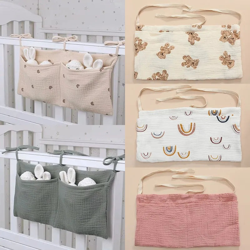Clutter-Free Convenience: Baby Bedside Hanging Storage Bag - Double Layer Cotton Organizer with Pockets for Stroller, Diapers, Toys, Tissues, a Multipurpose Accessory. - AGTC