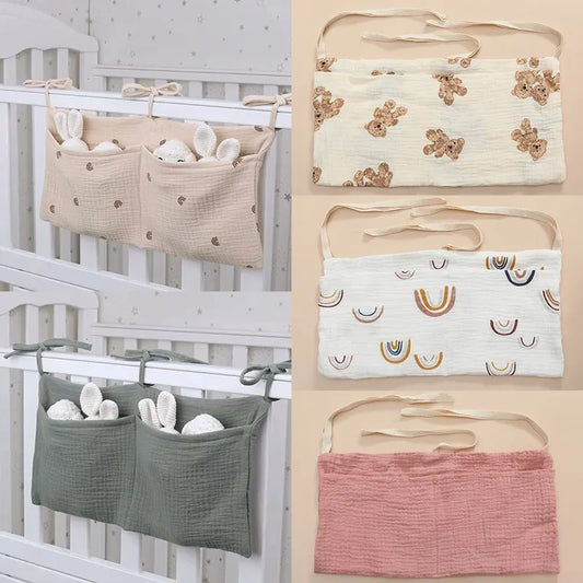 Clutter-Free Convenience: Baby Bedside Hanging Storage Bag - Double Layer Cotton Organizer with Pockets for Stroller, Diapers, Toys, Tissues, a Multipurpose Accessory. - AGTC