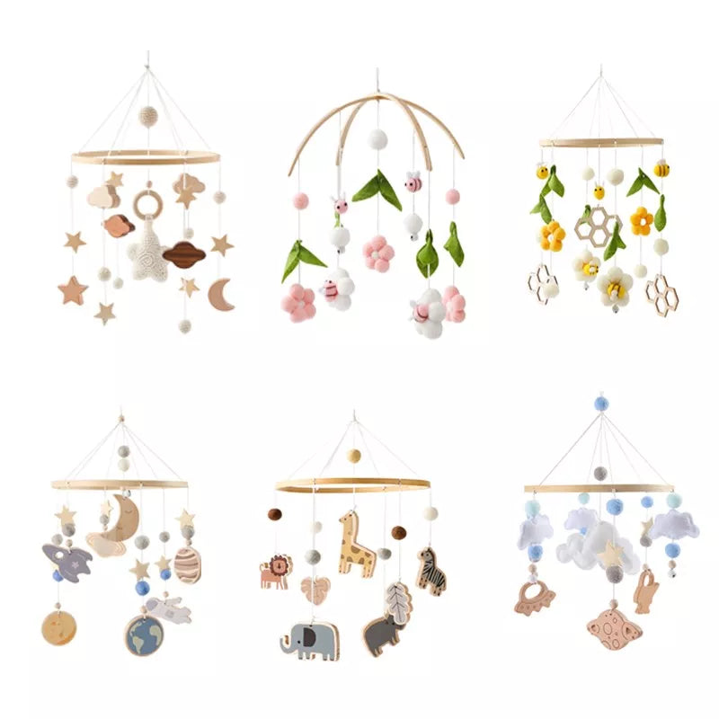 Musical Marvel: Baby Rattle Toy and Wooden Mobile for Crib Bed - Newborn Music Box, Bed Bell Hanging, Perfect Infant Crib Entertainment. - AGTC