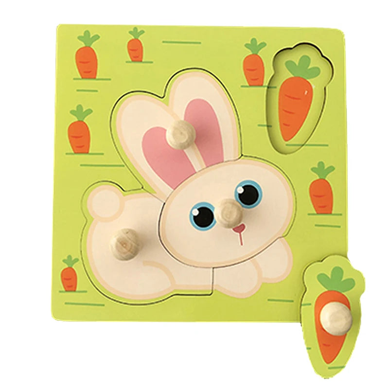 Discover & Learn: Montessori Wooden Puzzle Hand Grab Boards - Engaging Jigsaw with Cartoon Vehicles and Animals for Early Education in Children. - AGTC