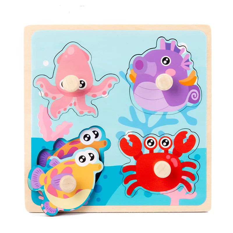 Discover & Learn: Montessori Wooden Puzzle Hand Grab Boards - Engaging Jigsaw with Cartoon Vehicles and Animals for Early Education in Children. - AGTC