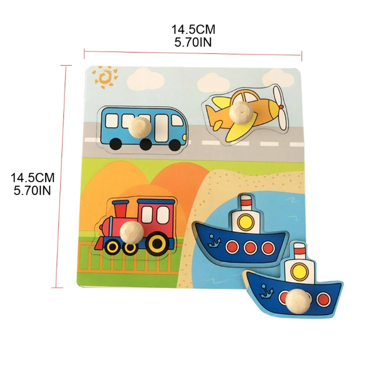 Discover & Learn: Montessori Wooden Puzzle Hand Grab Boards - Engaging Jigsaw with Cartoon Vehicles and Animals for Early Education in Children. - AGTC