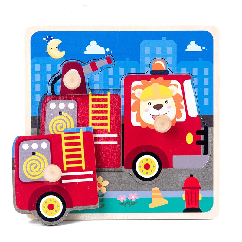 Discover & Learn: Montessori Wooden Puzzle Hand Grab Boards - Engaging Jigsaw with Cartoon Vehicles and Animals for Early Education in Children. - AGTC