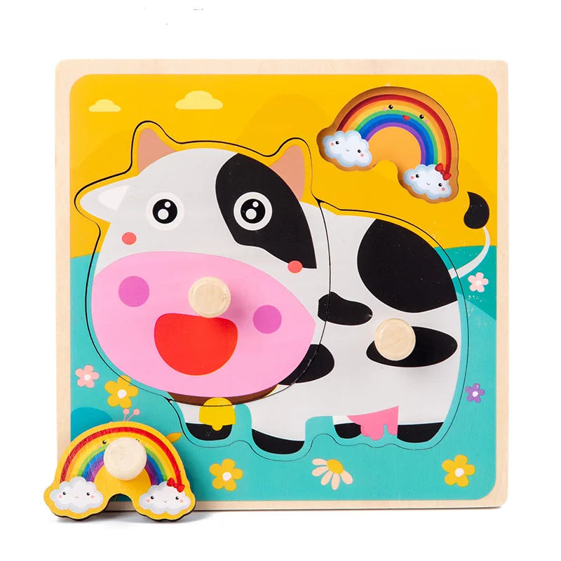 Discover & Learn: Montessori Wooden Puzzle Hand Grab Boards - Engaging Jigsaw with Cartoon Vehicles and Animals for Early Education in Children. - AGTC