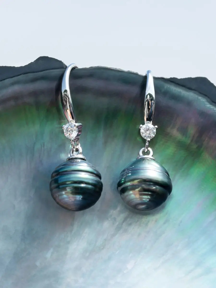 AnuJewel 9-11mm Tahitian Black Pearl Earrings - 925 Silver