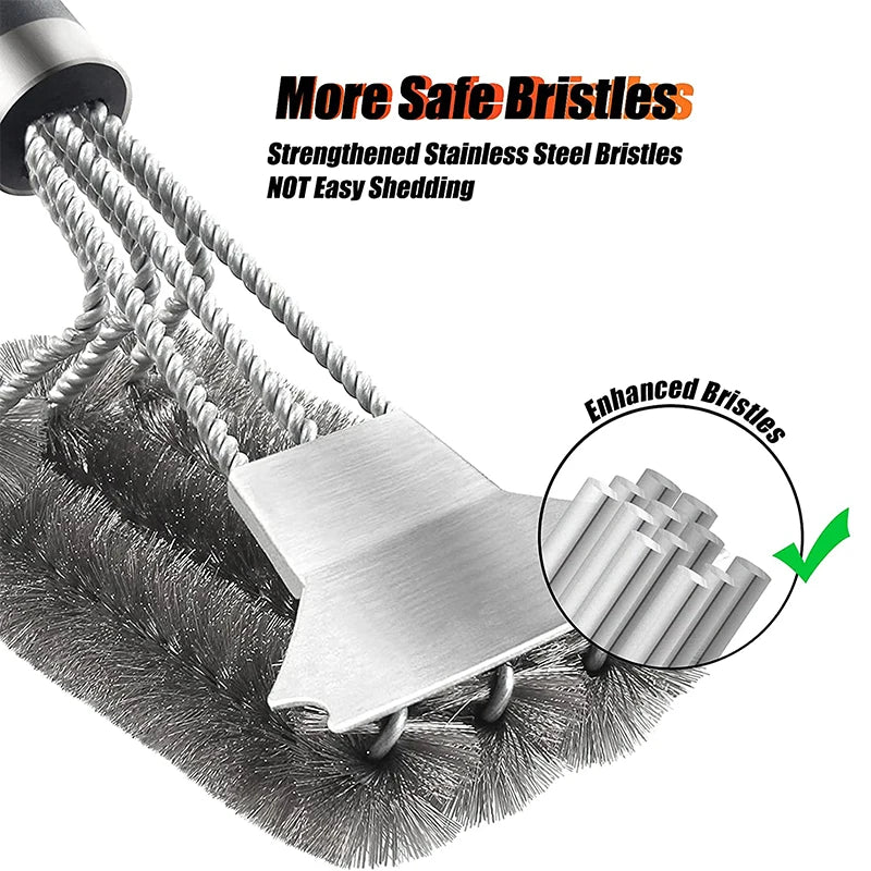 Safe Grill Brush & Scraper - Deluxe Handle, Stainless Steel Bristles - AGTC