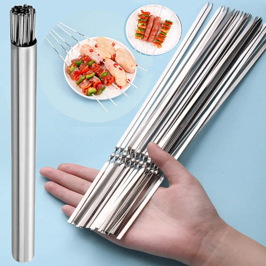 Stainless Steel BBQ Skewers - Reusable Kebab Iron Sticks - AGTC