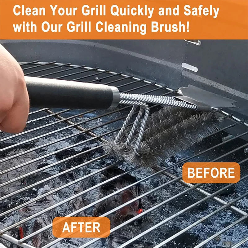 Safe Grill Brush & Scraper - Deluxe Handle, Stainless Steel Bristles - AGTC