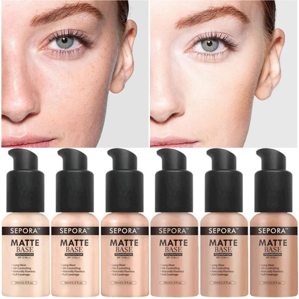 Matte Perfection: SEPORA 6-Color Liquid Foundation - 30ml for Oil Control, Waterproof, Full Coverage, and Natural Concealer Base Makeup. - AGTC