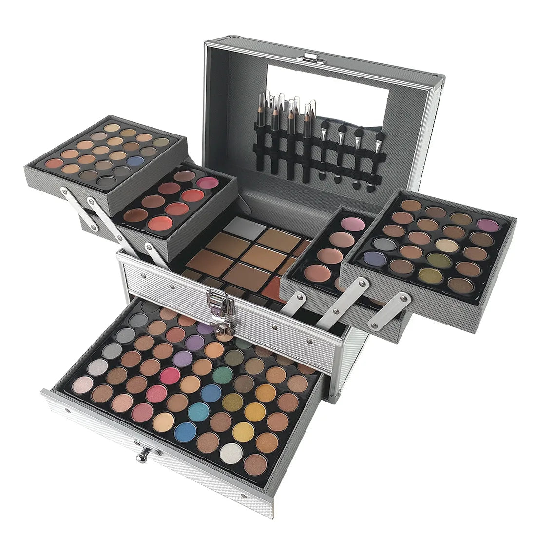 All-in-One Glam: Cosmetics Set with Eyeshadow, Lip Blush, Nail Polish, Eyebrow Pencil - Your Multifunctional Professional Makeup Box! - AGTC