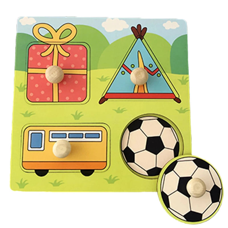 Discover & Learn: Montessori Wooden Puzzle Hand Grab Boards - Engaging Jigsaw with Cartoon Vehicles and Animals for Early Education in Children. - AGTC