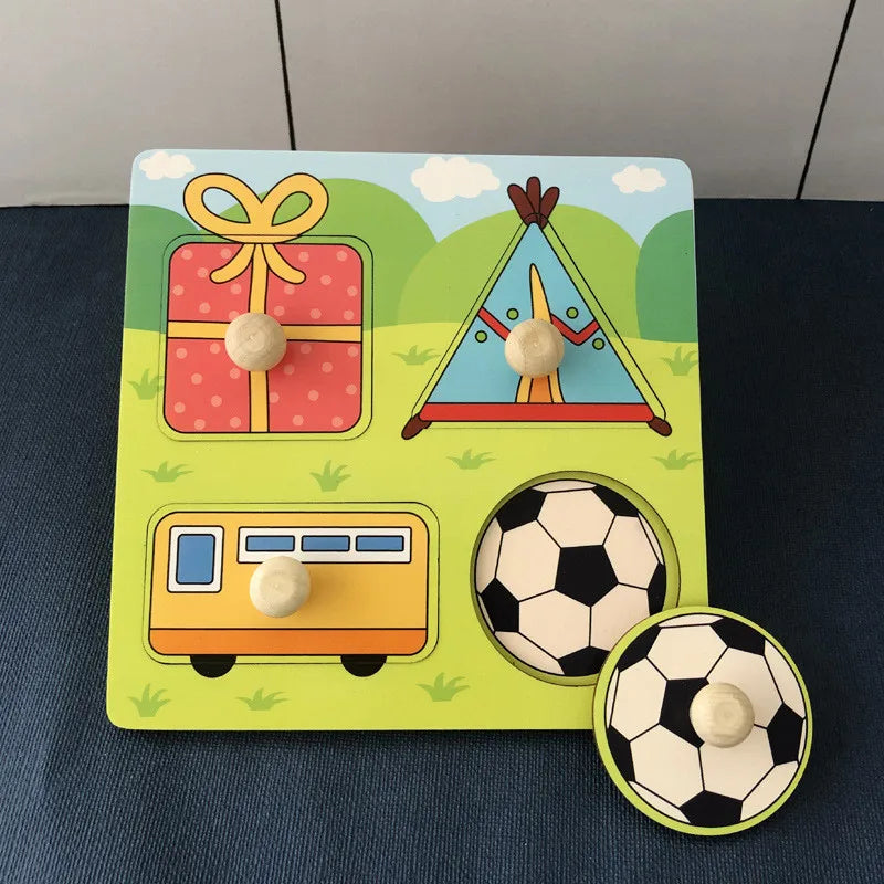 Discover & Learn: Montessori Wooden Puzzle Hand Grab Boards - Engaging Jigsaw with Cartoon Vehicles and Animals for Early Education in Children. - AGTC