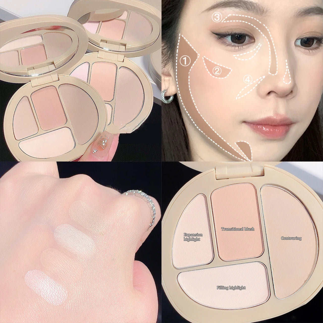 Sculpt & Glow: 4-Color Matte Bronzer/ highlighter Palette - Sweatproof 3D Face Contour - AGTC