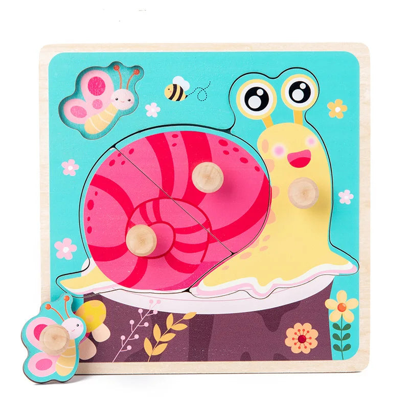 Discover & Learn: Montessori Wooden Puzzle Hand Grab Boards - Engaging Jigsaw with Cartoon Vehicles and Animals for Early Education in Children. - AGTC