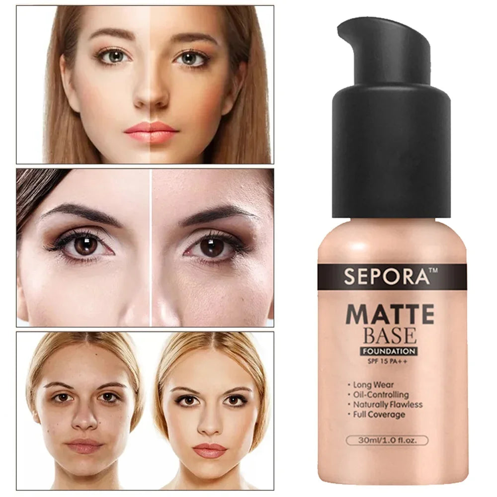 Matte Perfection: SEPORA 6-Color Liquid Foundation - 30ml for Oil Control, Waterproof, Full Coverage, and Natural Concealer Base Makeup. - AGTC