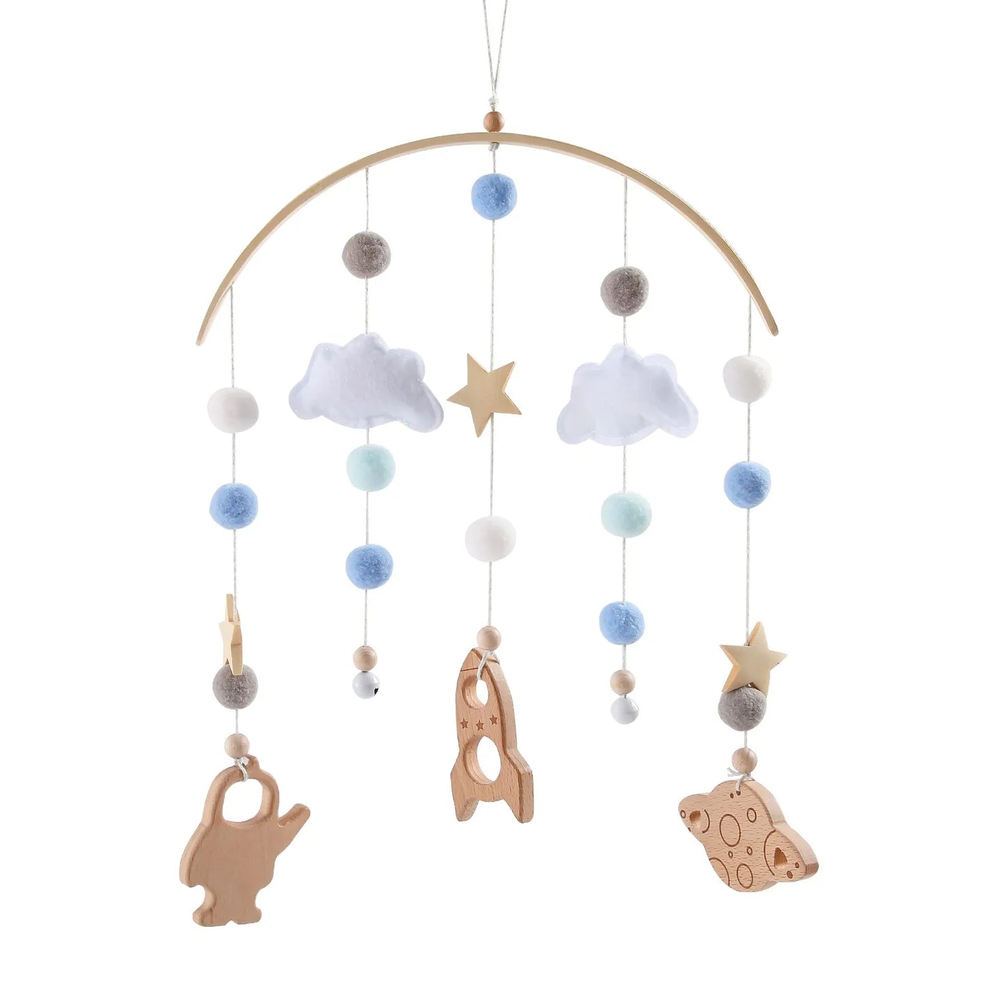 Musical Marvel: Baby Rattle Toy and Wooden Mobile for Crib Bed - Newborn Music Box, Bed Bell Hanging, Perfect Infant Crib Entertainment. - AGTC
