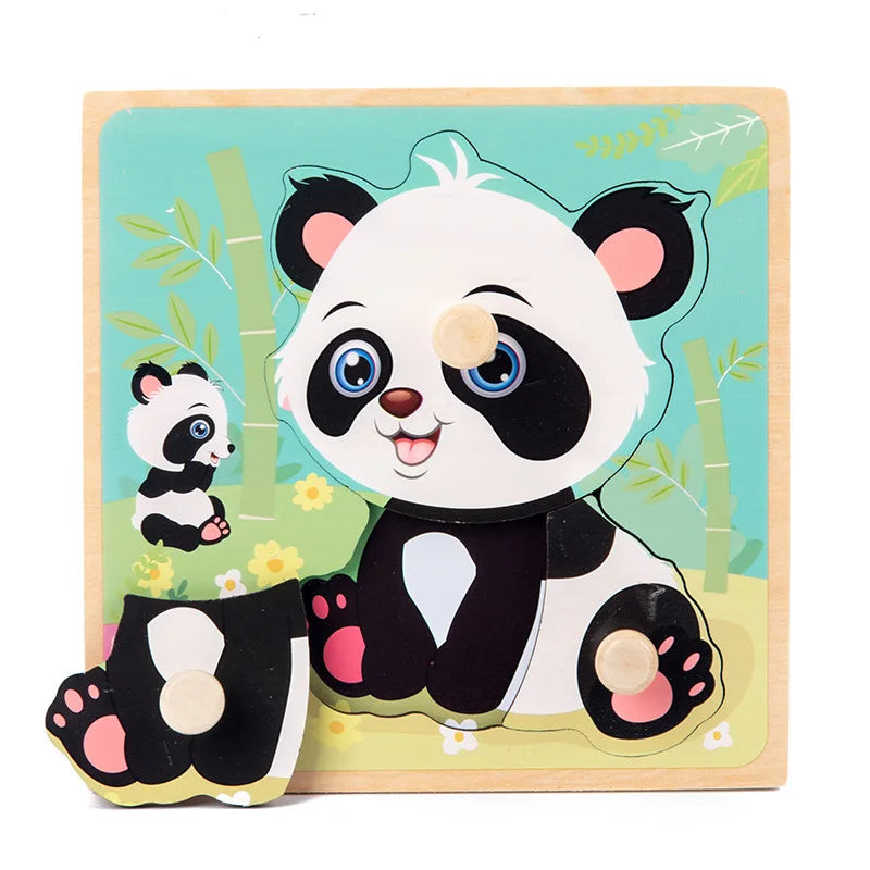 Discover & Learn: Montessori Wooden Puzzle Hand Grab Boards - Engaging Jigsaw with Cartoon Vehicles and Animals for Early Education in Children. - AGTC