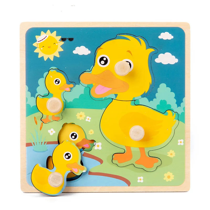 Discover & Learn: Montessori Wooden Puzzle Hand Grab Boards - Engaging Jigsaw with Cartoon Vehicles and Animals for Early Education in Children. - AGTC