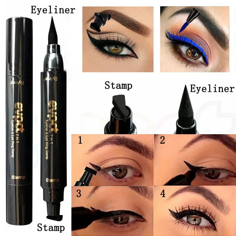 Winged Perfection: 2-in-1 Liquid Eyeliner with Double-Headed Stamp for Effortless Glam - AGTC