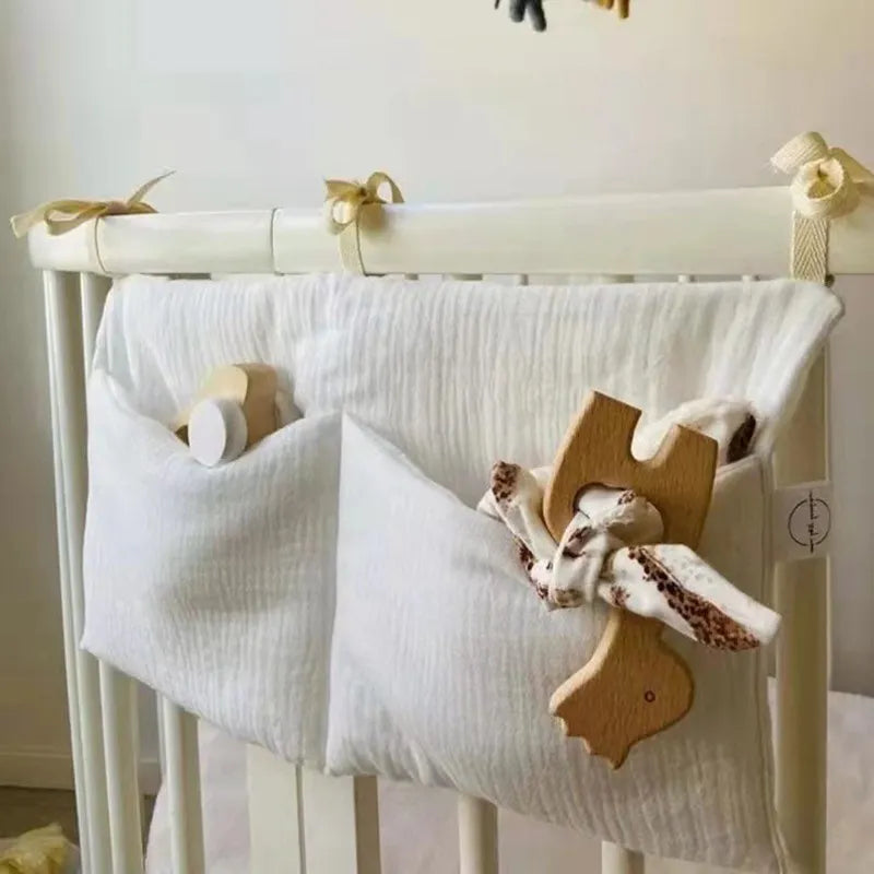 Clutter-Free Convenience: Baby Bedside Hanging Storage Bag - Double Layer Cotton Organizer with Pockets for Stroller, Diapers, Toys, Tissues, a Multipurpose Accessory. - AGTC