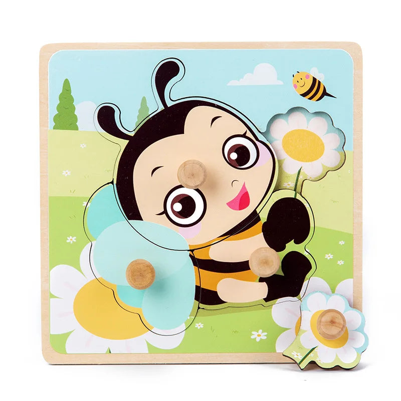 Discover & Learn: Montessori Wooden Puzzle Hand Grab Boards - Engaging Jigsaw with Cartoon Vehicles and Animals for Early Education in Children. - AGTC