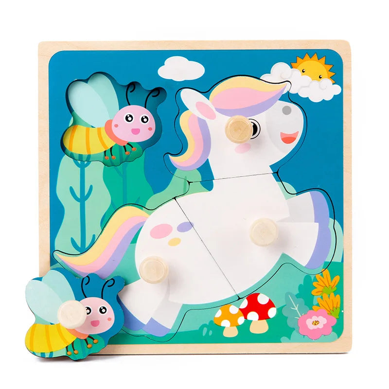 Discover & Learn: Montessori Wooden Puzzle Hand Grab Boards - Engaging Jigsaw with Cartoon Vehicles and Animals for Early Education in Children. - AGTC