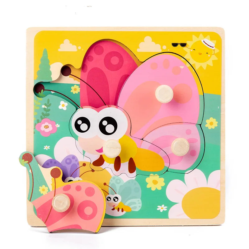 Discover & Learn: Montessori Wooden Puzzle Hand Grab Boards - Engaging Jigsaw with Cartoon Vehicles and Animals for Early Education in Children. - AGTC