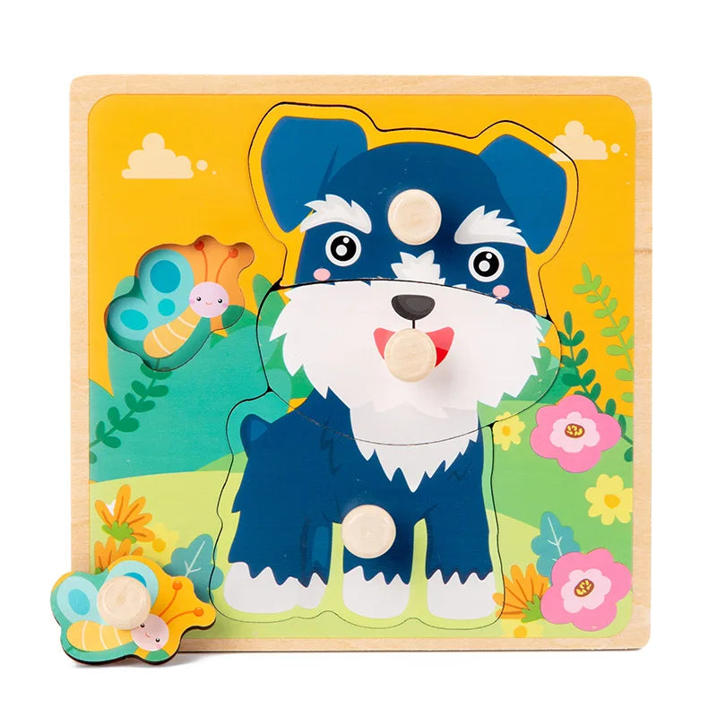 Discover & Learn: Montessori Wooden Puzzle Hand Grab Boards - Engaging Jigsaw with Cartoon Vehicles and Animals for Early Education in Children. - AGTC