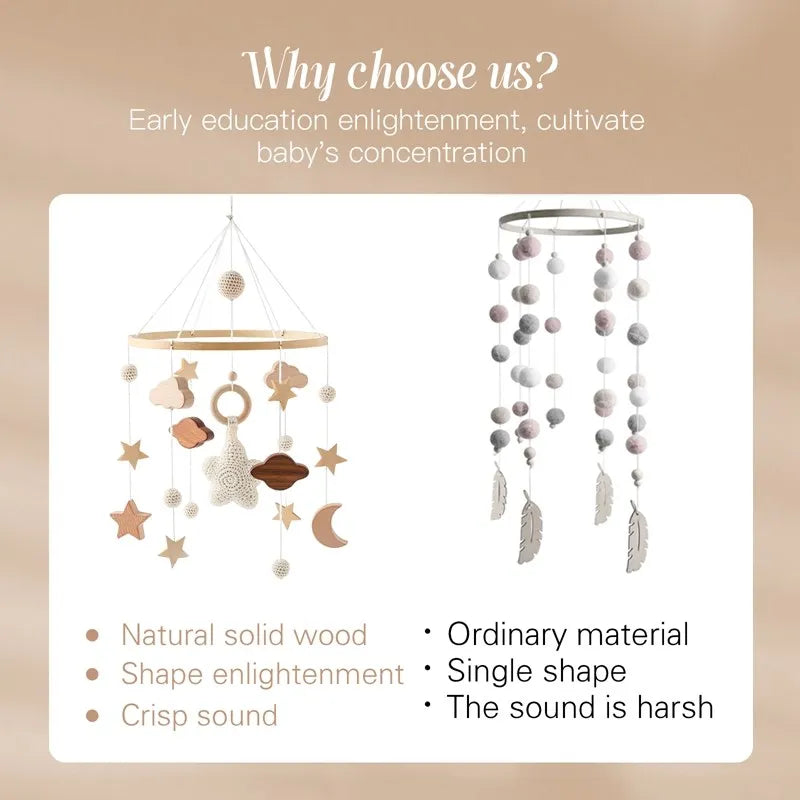 Musical Marvel: Baby Rattle Toy and Wooden Mobile for Crib Bed - Newborn Music Box, Bed Bell Hanging, Perfect Infant Crib Entertainment. - AGTC