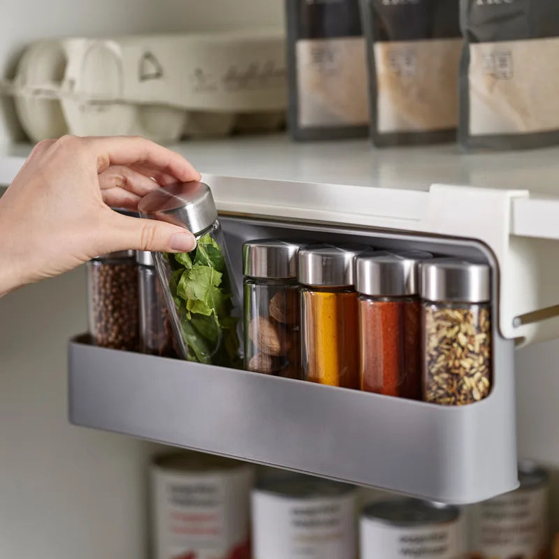 Space-Saving Elegance: Self-adhesive Spice Organizer Rack - Conveniently Tucked Under Desk Drawers for Hidden Kitchen Supplies Storage. A Tidy Solution for Your Culinary Delights! - AGTC
