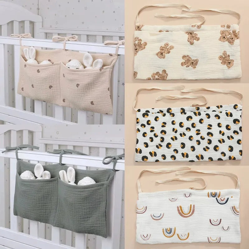 Clutter-Free Convenience: Baby Bedside Hanging Storage Bag - Double Layer Cotton Organizer with Pockets for Stroller, Diapers, Toys, Tissues, a Multipurpose Accessory. - AGTC
