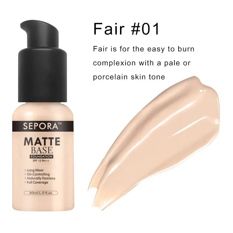 Matte Perfection: SEPORA 6-Color Liquid Foundation - 30ml for Oil Control, Waterproof, Full Coverage, and Natural Concealer Base Makeup. - AGTC