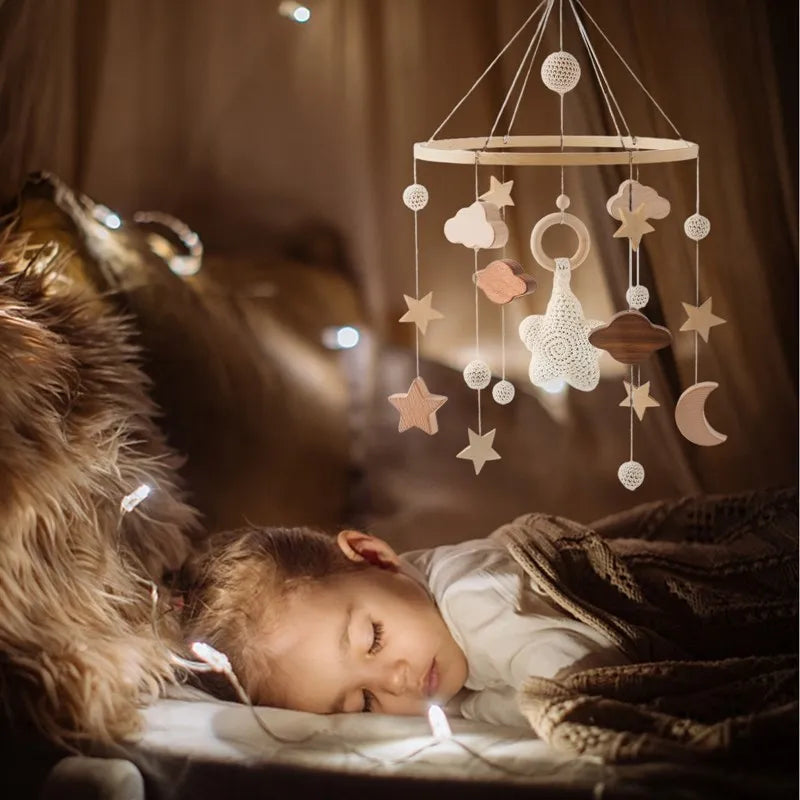 Musical Marvel: Baby Rattle Toy and Wooden Mobile for Crib Bed - Newborn Music Box, Bed Bell Hanging, Perfect Infant Crib Entertainment. - AGTC