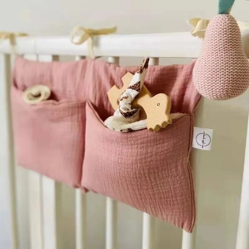 Clutter-Free Convenience: Baby Bedside Hanging Storage Bag - Double Layer Cotton Organizer with Pockets for Stroller, Diapers, Toys, Tissues, a Multipurpose Accessory. - AGTC