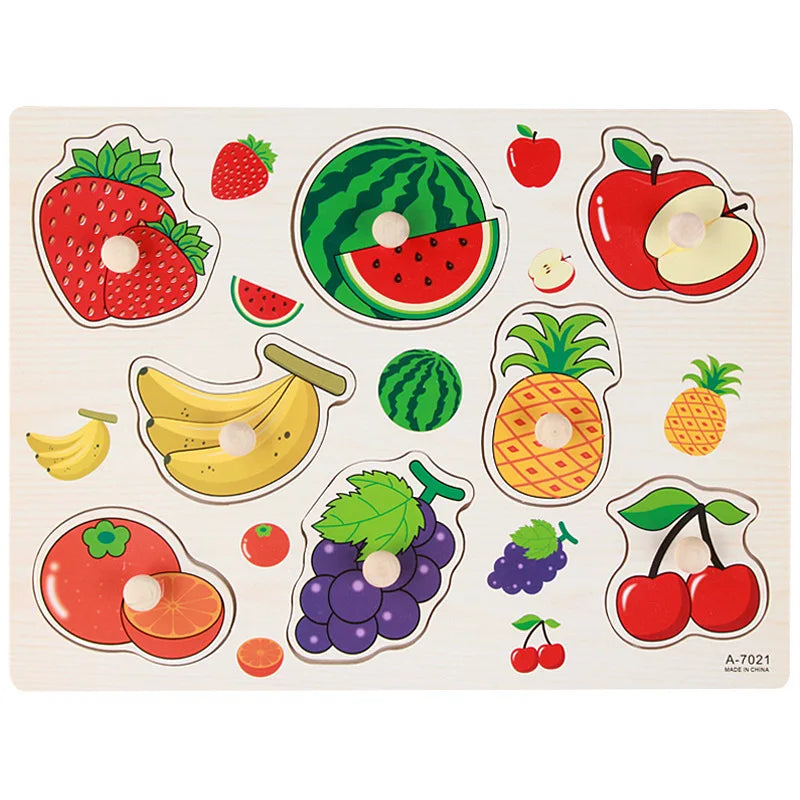 Discover & Learn: Montessori Wooden Puzzle Hand Grab Boards - Engaging Jigsaw with Cartoon Vehicles and Animals for Early Education in Children. - AGTC
