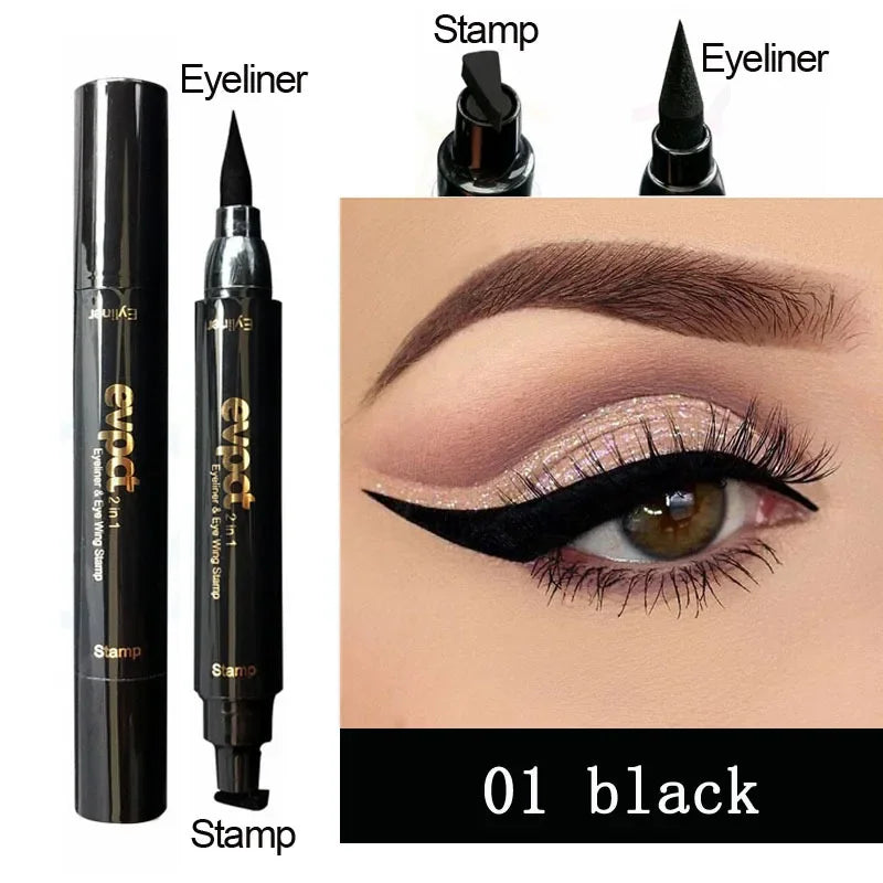 Winged Perfection: 2-in-1 Liquid Eyeliner with Double-Headed Stamp for Effortless Glam - AGTC