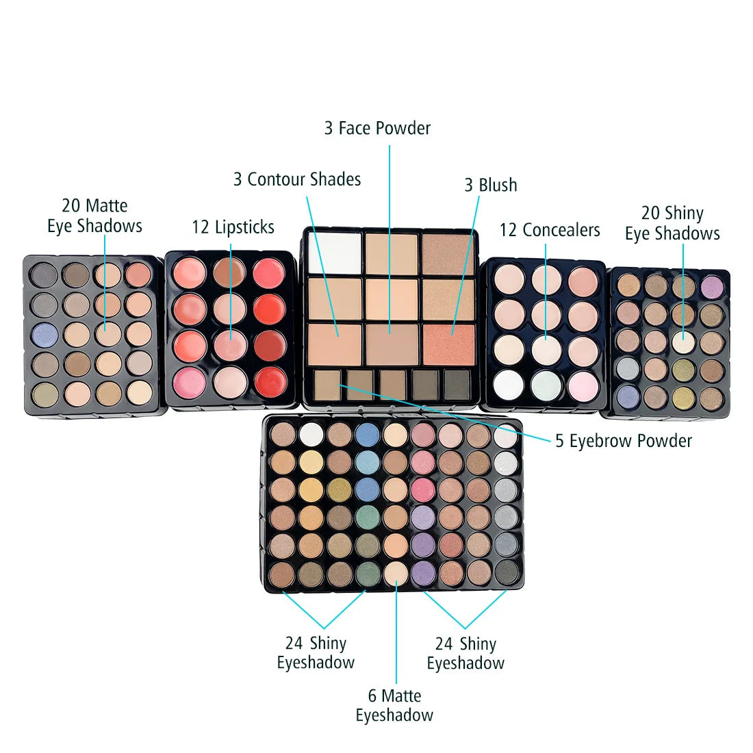 All-in-One Glam: Cosmetics Set with Eyeshadow, Lip Blush, Nail Polish, Eyebrow Pencil - Your Multifunctional Professional Makeup Box! - AGTC