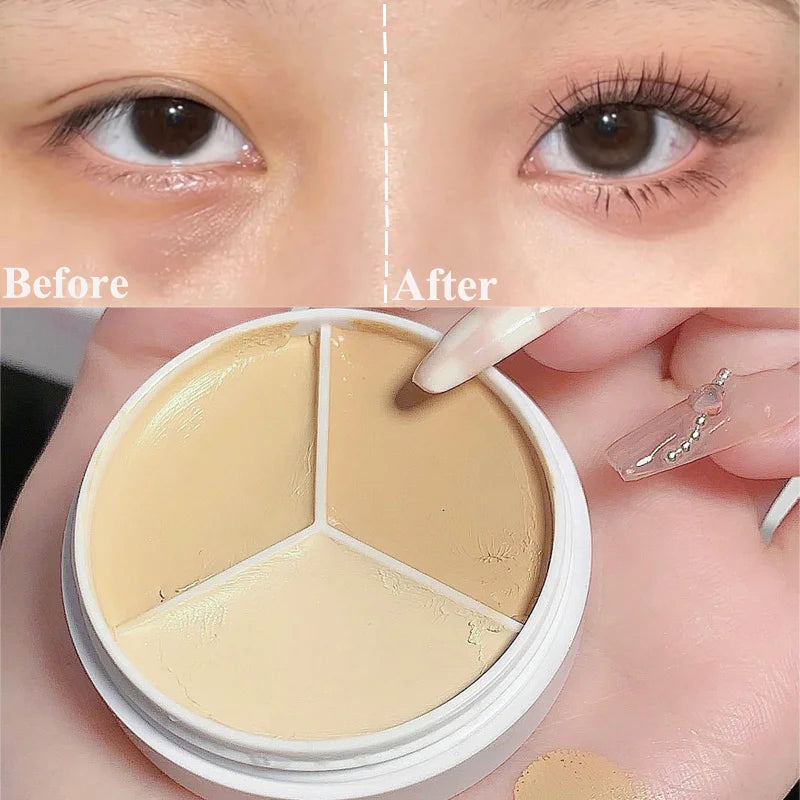 Flawless Coverage Trio: 3 Colors Concealer Cream Palette - Full Coverage for Acne, Dark Circles, and Contour - Elevate Your Korean Makeup Glam! - AGTC