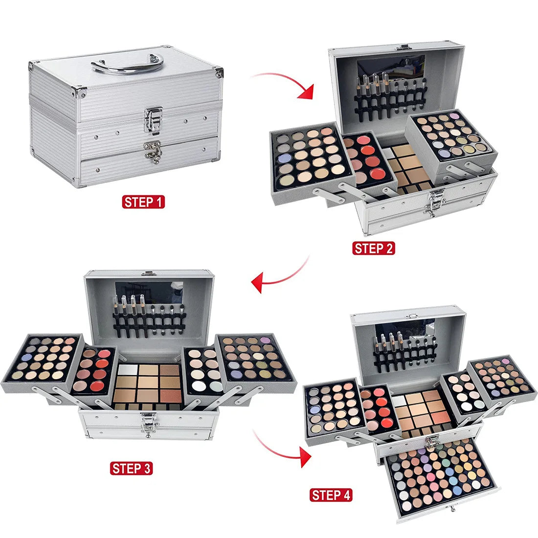 All-in-One Glam: Cosmetics Set with Eyeshadow, Lip Blush, Nail Polish, Eyebrow Pencil - Your Multifunctional Professional Makeup Box! - AGTC