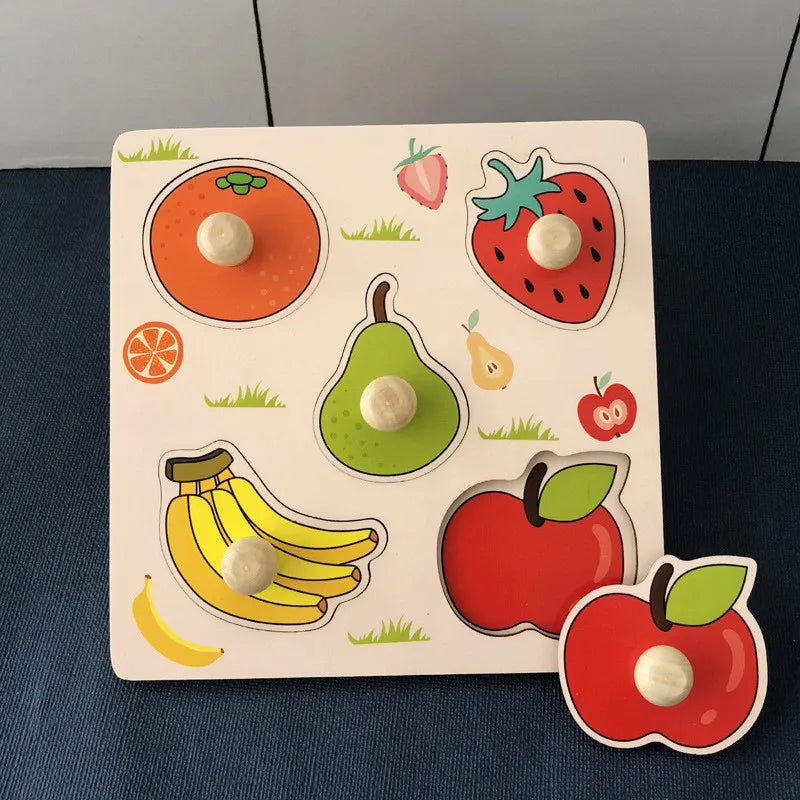 Discover & Learn: Montessori Wooden Puzzle Hand Grab Boards - Engaging Jigsaw with Cartoon Vehicles and Animals for Early Education in Children. - AGTC