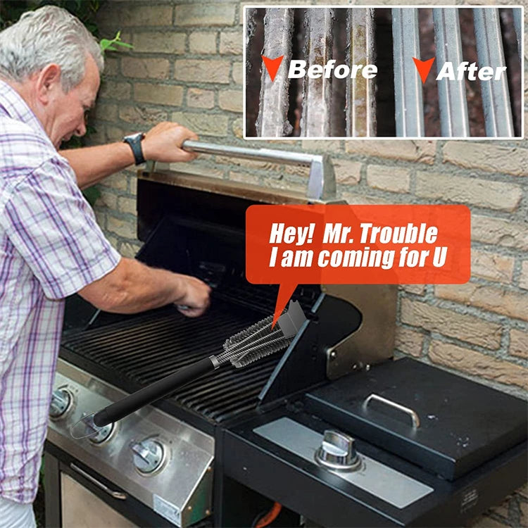 Safe Grill Brush & Scraper - Deluxe Handle, Stainless Steel Bristles - AGTC