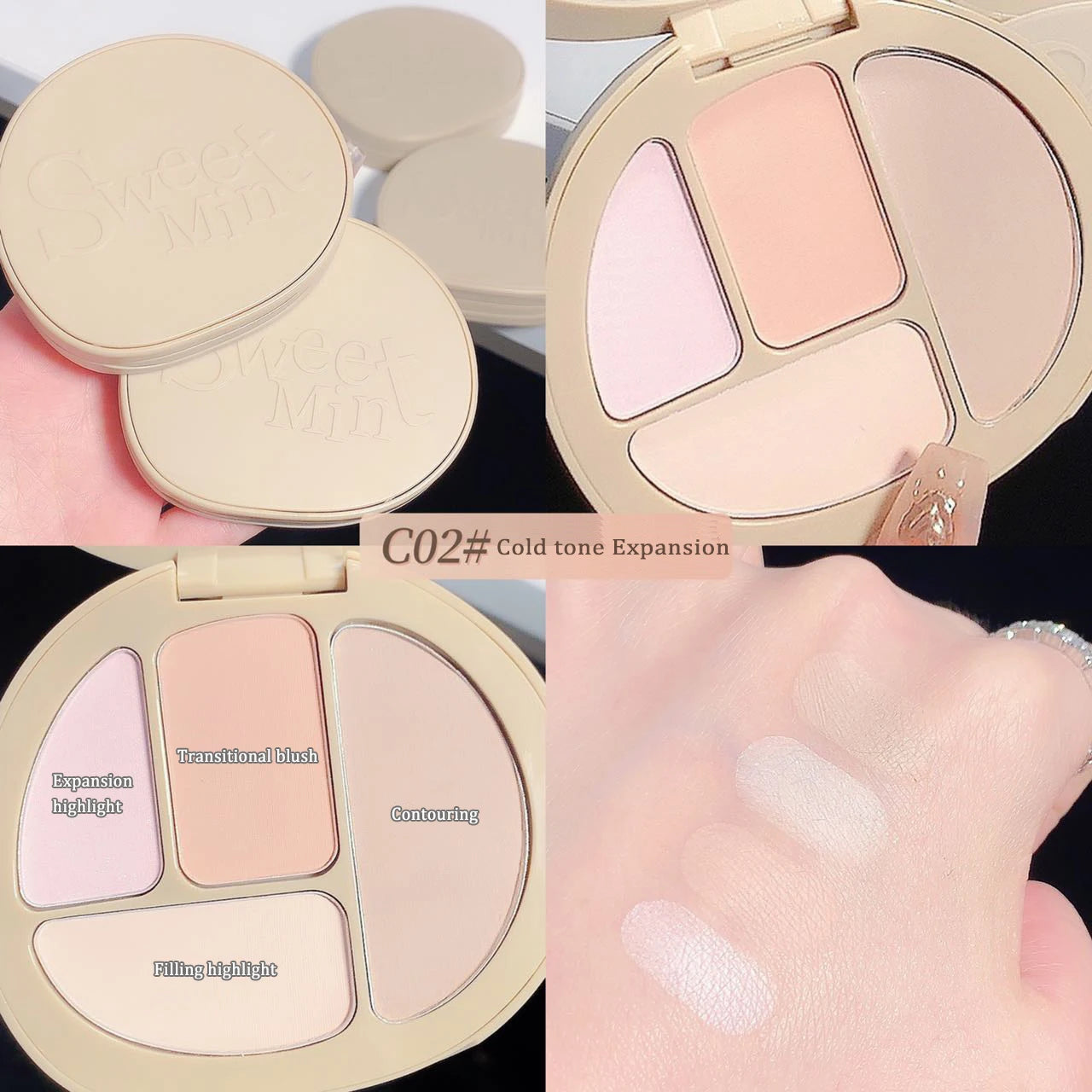 Sculpt & Glow: 4-Color Matte Bronzer/ highlighter Palette - Sweatproof 3D Face Contour - AGTC