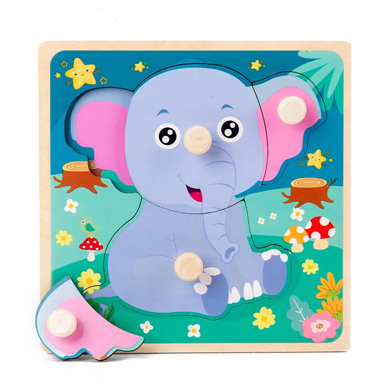 Discover & Learn: Montessori Wooden Puzzle Hand Grab Boards - Engaging Jigsaw with Cartoon Vehicles and Animals for Early Education in Children. - AGTC