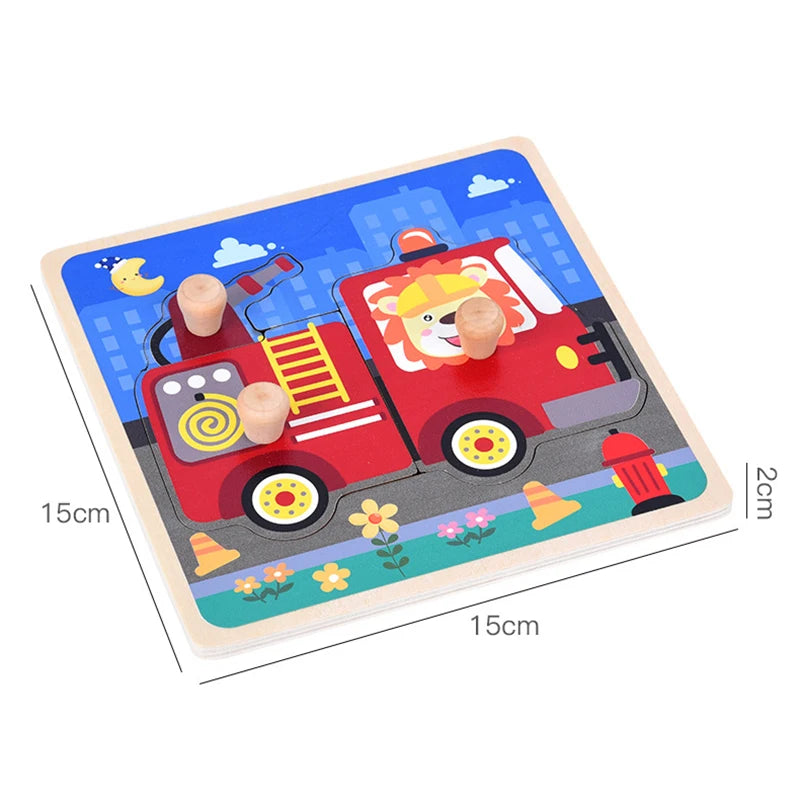 Discover & Learn: Montessori Wooden Puzzle Hand Grab Boards - Engaging Jigsaw with Cartoon Vehicles and Animals for Early Education in Children. - AGTC